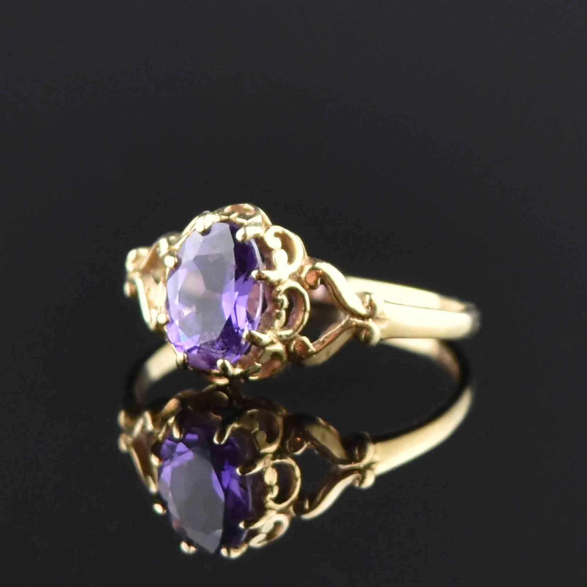 Vintage Amethyst Gold Cocktail Ring, Sz 4.75