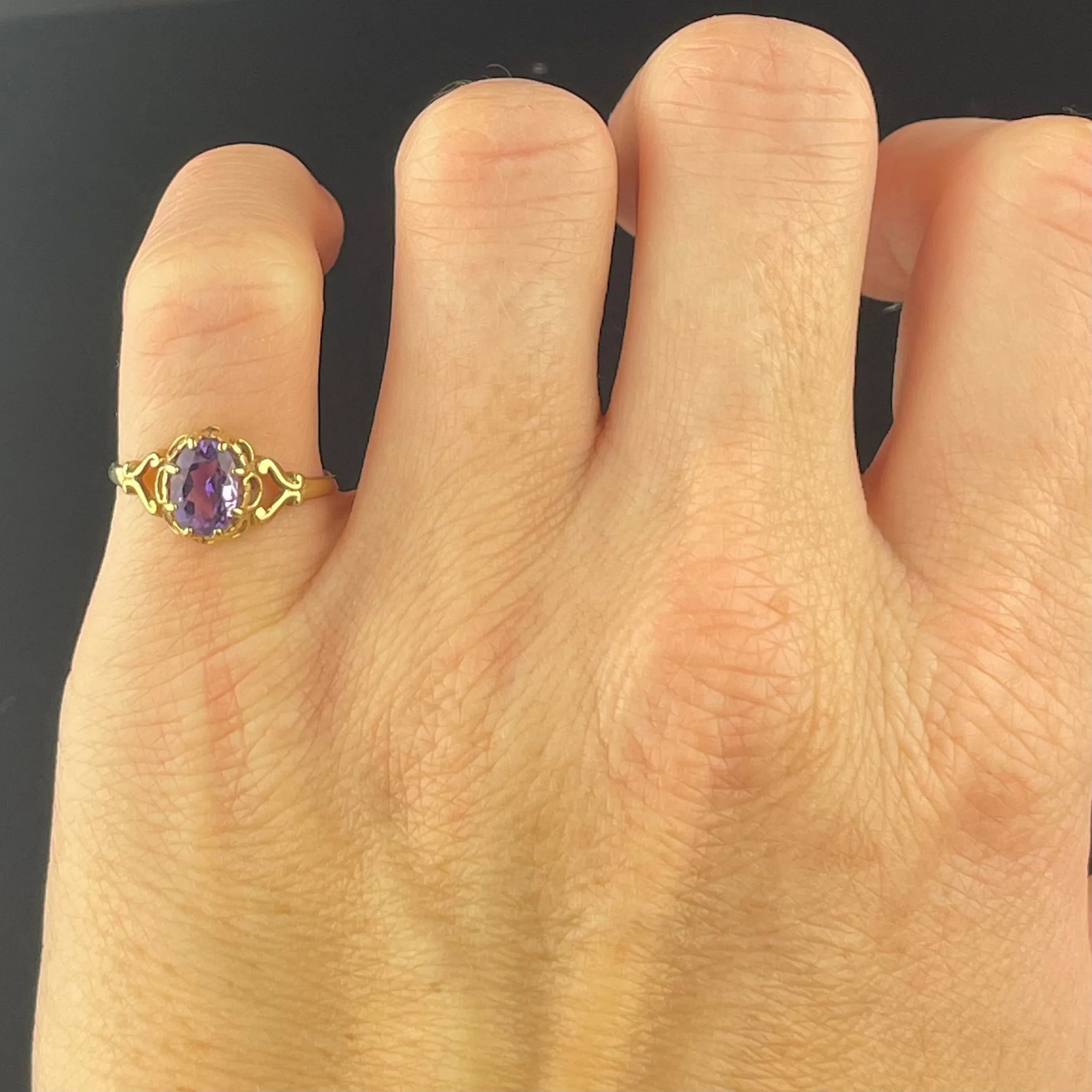 Vintage Amethyst Gold Cocktail Ring, Sz 4.75