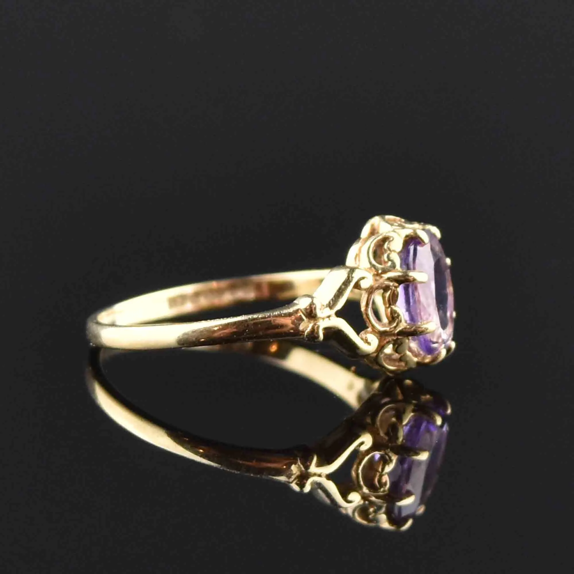 Vintage Amethyst Gold Cocktail Ring, Sz 4.75