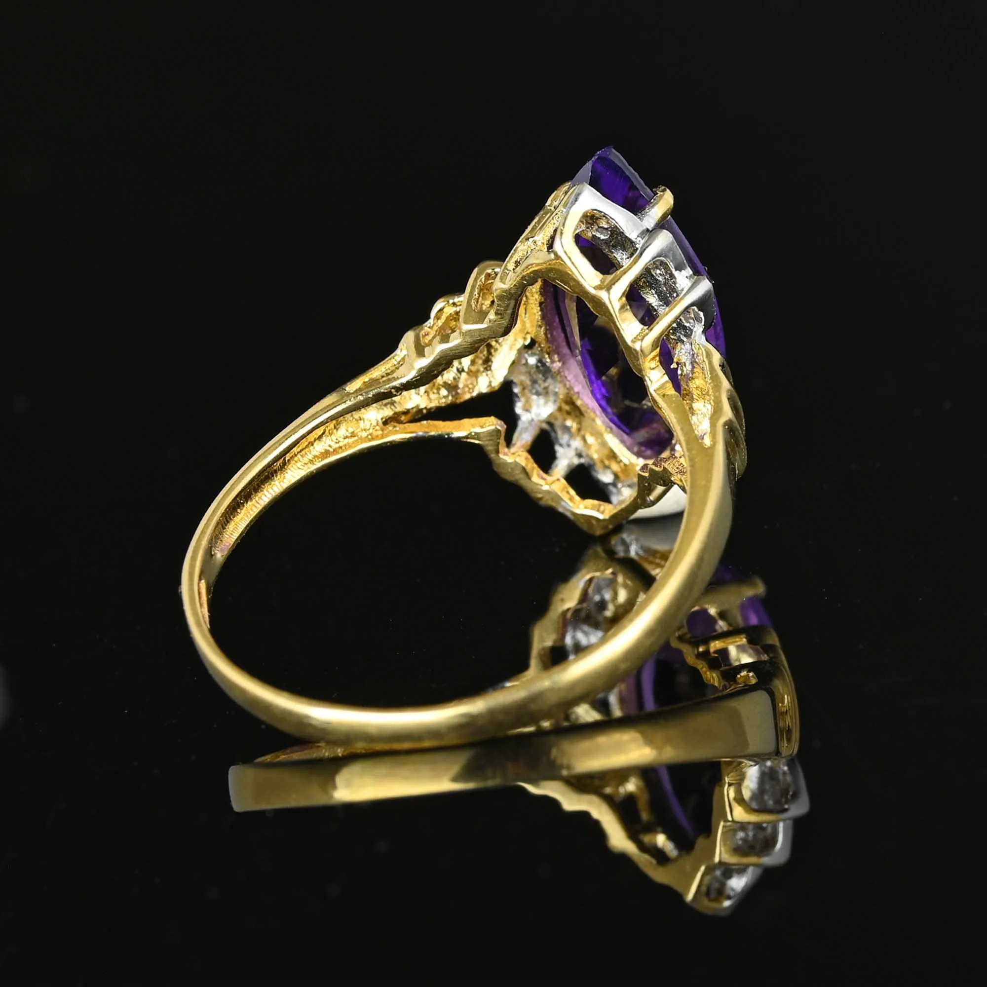 Vintage Diamond Marquise Amethyst Ring in 14K Gold