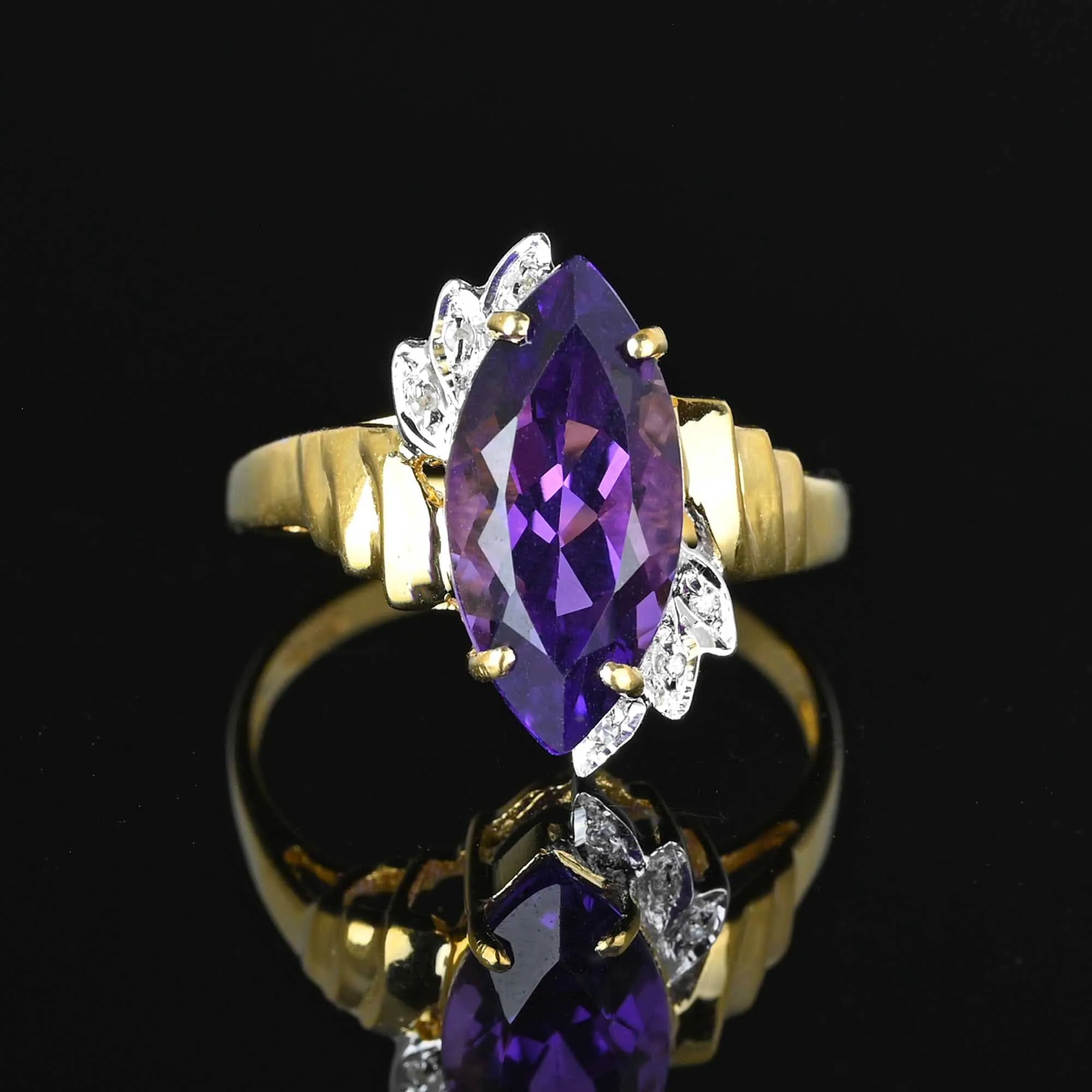 Vintage Diamond Marquise Amethyst Ring in 14K Gold