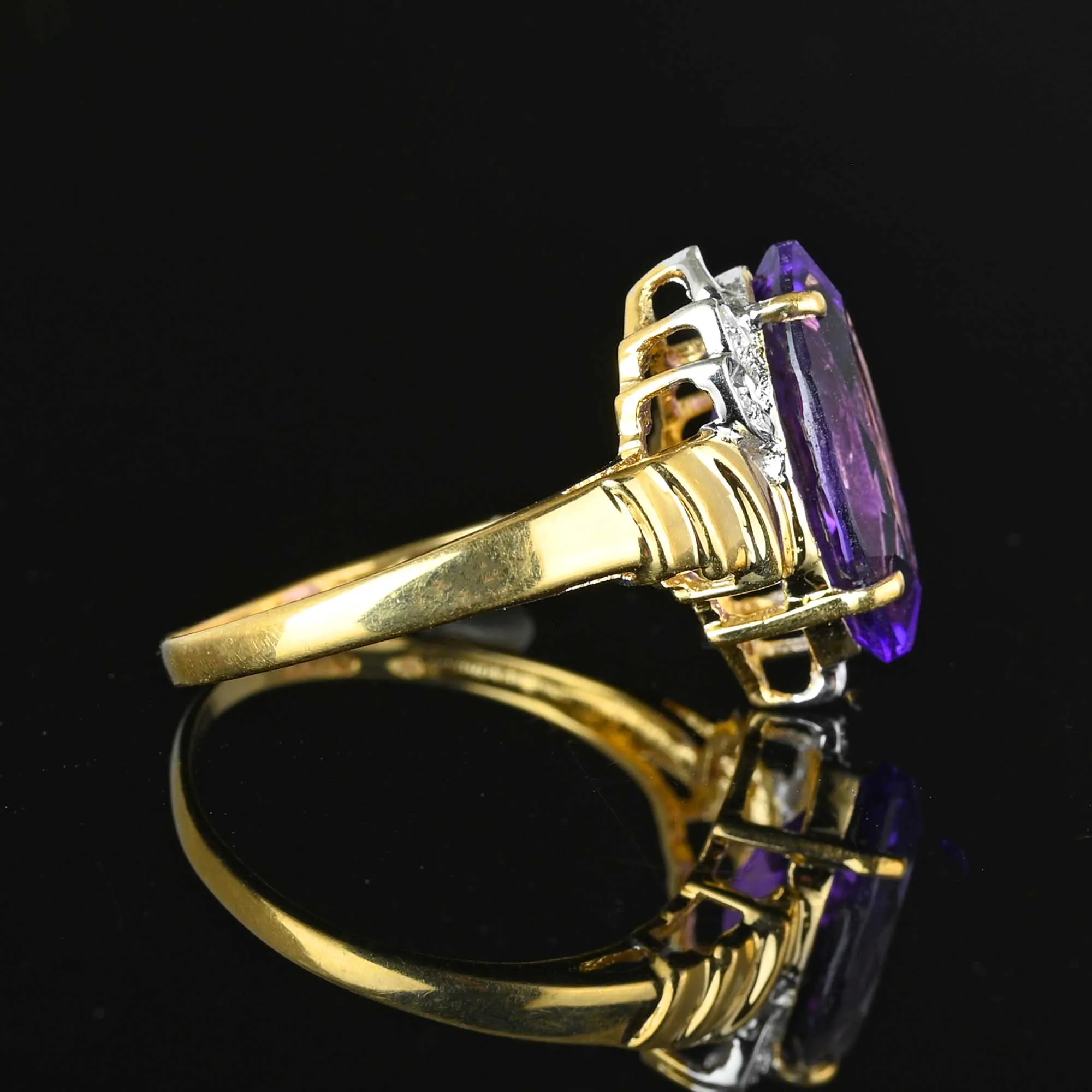 Vintage Diamond Marquise Amethyst Ring in 14K Gold