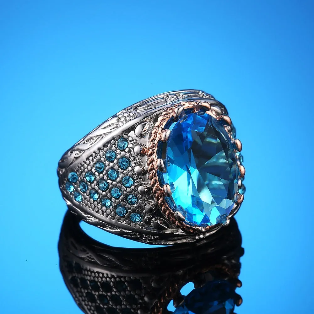 Vintage Jewelry Geometric Blue Marquise Cut Cubic Zircon Cocktail Ring for Women