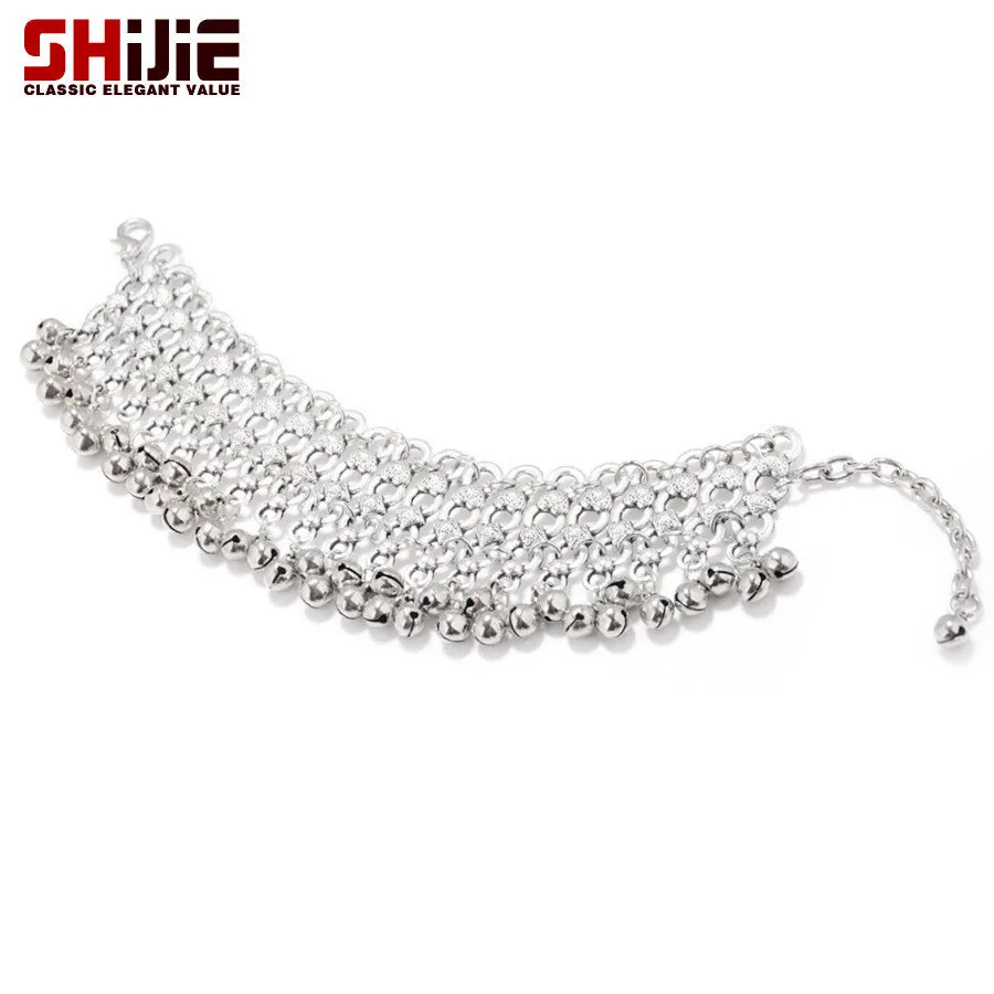 Vintage silver chain ankle bracelet lovely bell foot jewelry anklets for women