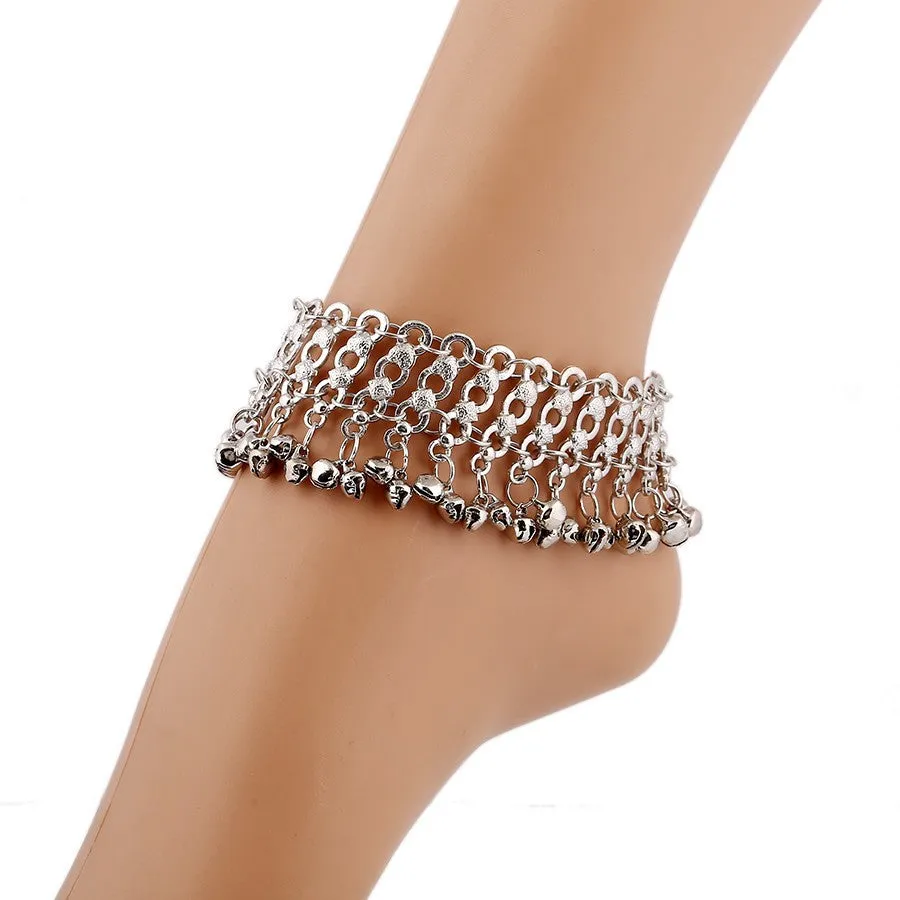 Vintage silver chain ankle bracelet lovely bell foot jewelry anklets for women