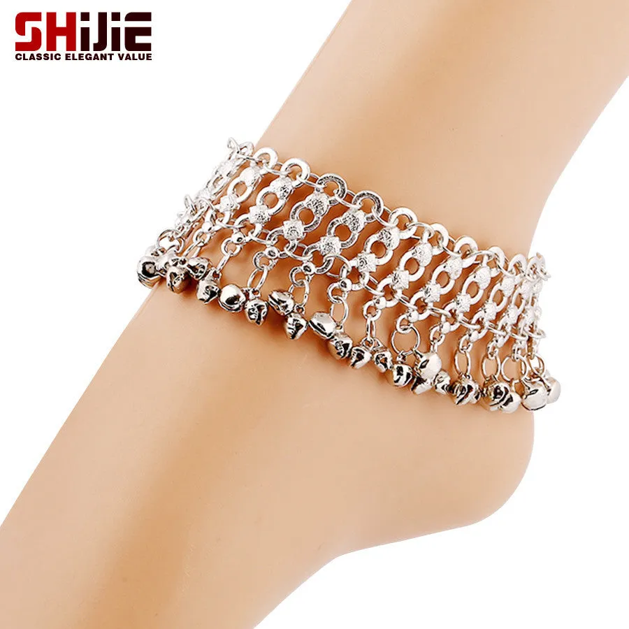 Vintage silver chain ankle bracelet lovely bell foot jewelry anklets for women