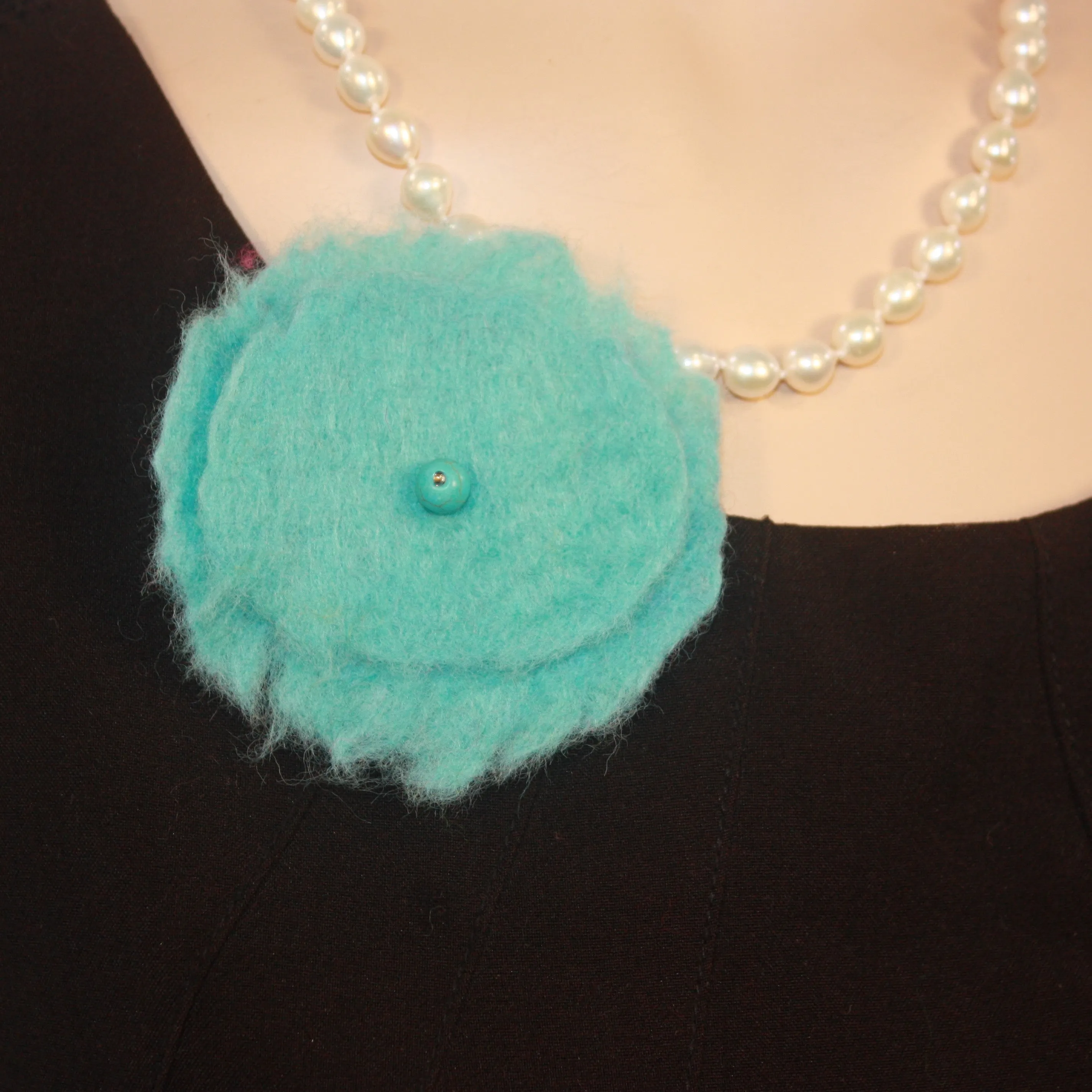 Wet felted flower brooch