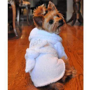 White Silver Tiara Cotton Dog Bathrobe