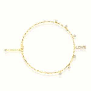 Women's Vermeil Bezel Diamond Capital Love Anklet