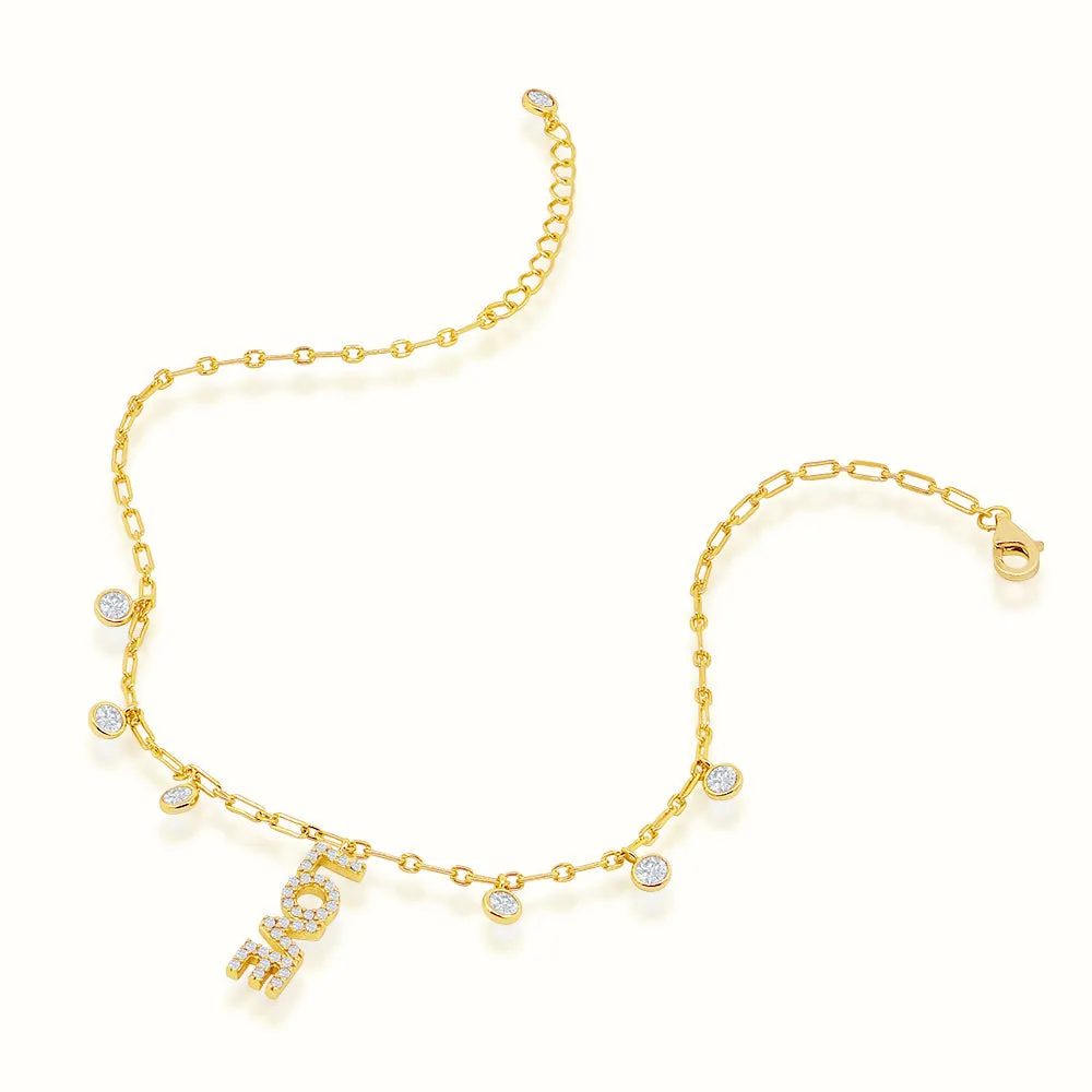 Women's Vermeil Bezel Diamond Capital Love Anklet