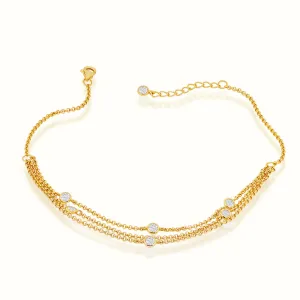 Women's Vermeil Bezel Diamond Triple Chain Anklet